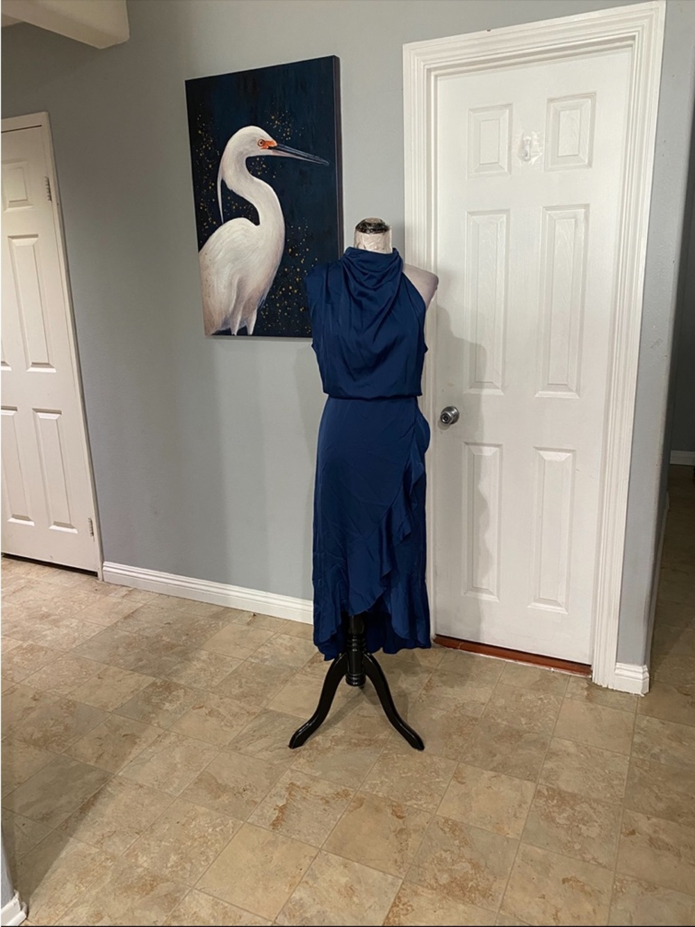 New Women XL KIRUNDO  Spring Summer Satin Mock Neck Wedding Guest Dress - Picture 6 of 11